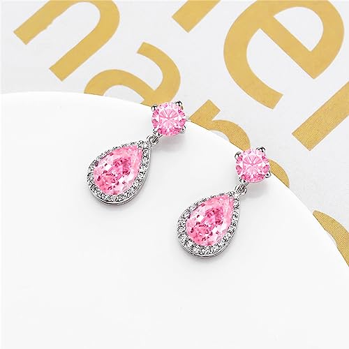 Vonssy Drop Dangle Earrings | Gemstones Waterdrop Teardrop White Gold Plated Crystal Hanging Cubic Zirconia Hypoallergenic Earrings | Stylish Jewelry Gift For Mother Daughter Wife (Pink) #TOP2
