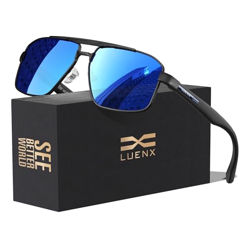 Image of Luenx Aviator Sunglasses Polarized Men Women Square UV400 Driving | Big Head Fit,Polygon Shades,Lightweight,Adjustable Nose Pads,Anti-slip,Impact-resistant,Scratch-Resistant,Gift-Ready Set