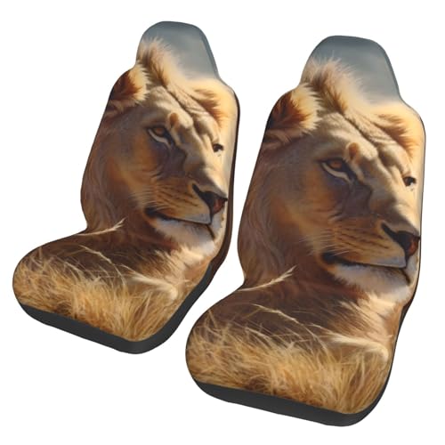 Housses de siège de voiture respirantes universelles motif lion de prairie pour deux sièges avant