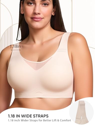Wireless Bras for Women Seamless Supportive V Mesh Bralette Minimizers Comfortable Tshirt Bra for Older Women3