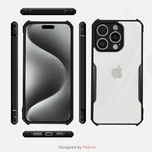 Image of Pikkme Back Cover | Crystal Clear Transparent Back | Ultra Hybrid | Full Camera Protection | Raised Edge | Bumper Back Case for iPhone 15 Pro Max (Black)