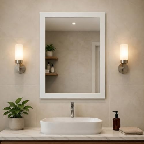 Image of Creative Arts n Frames Wall Decor Hand Crafted Wooden HD Wall Mirror Panel for Living Room Bedroom Lobby Modern Wall Decor Home Decor Items (Sophosticated White 15X21 inch Framed HD Mirror)