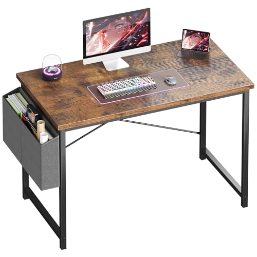 Image of OLIXIS Computer Desk, 44 Inch Gaming Desks for Home Office Small Spaces | Writing Study Craft Work Table, Computer Workstation for Bedroom with Storage Bag, Rustic Brown