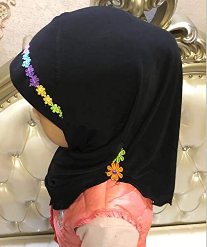 Crizan Muslim Islam Crystal Headscarf Hijabs Cap For Women Girl Cotton Long Scarf Wrap … (Girls Flower Black) #TOP1