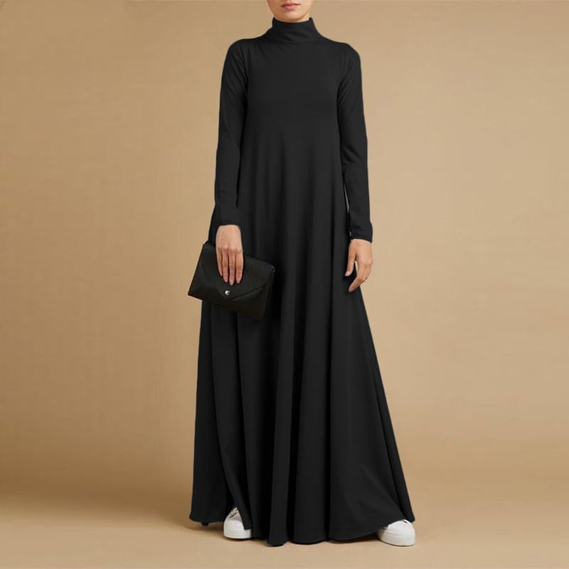 Apvirdy Maxi Dresses for Women 2025 Long Sleeve T Shirt Dress Long Flowy High Neck Dress with Pockets - Image 2