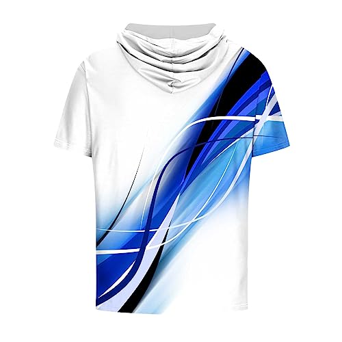 Mens Boys Light Weight Short Sleeve Hoodie Casual Pullover Hooded T-Shirt 3D Line Colorful Graphic Printed Casual Shirts3