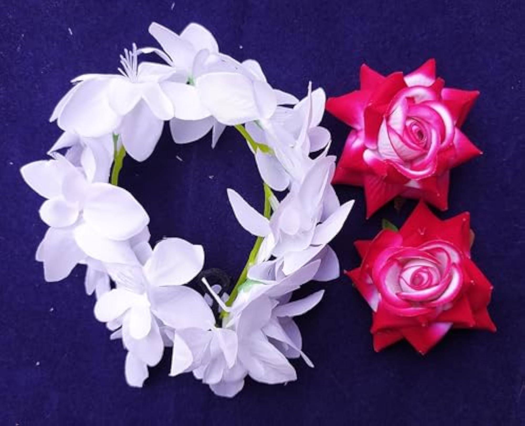 Trendy White Orchid Gajra with Pink Rose Clips Pack of 3