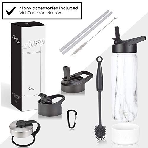 Milu Botella de Agua, 500ml, 750ml, 1000ml (+3 Tapas) - Acero Inoxidable, Libre BPA, Para Bebidas Calientes, Frías y Carbonatadas (Mármol, 500ml) - Imagen 5