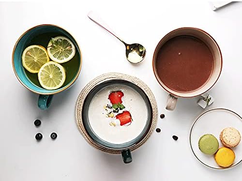 Miniatura 3 de Colias Wing Taza de café de cerámica con diseño de relieve de puntos de la serie clásica de 24 onzas, taza de viaje, beige, verde, amarillo, rosa,