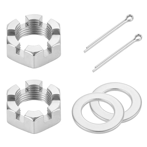 2 Set Trailer Axle Nut Kit 1'' Thread Castle Nut Trailer Spindle Washer for 1" Shaft Spindle Includes 1" Shaft Spindles Nuts 1" Spindles Washers & 2.2" Long Cotter Pins, High Strength Trailers Nuts