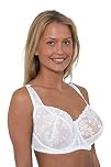 Ladies Embroidered Large Bosom Lace Underwired Firm Bra Plus Size Cup (38 G, White)