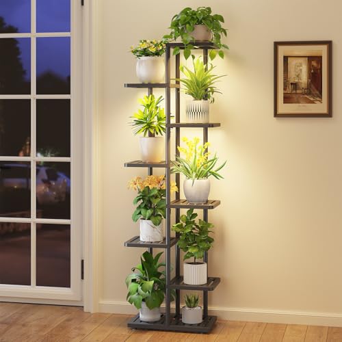 iDavosic.ly Plant Stand Indoor with Grow Light, 7-Tier Tall Metal