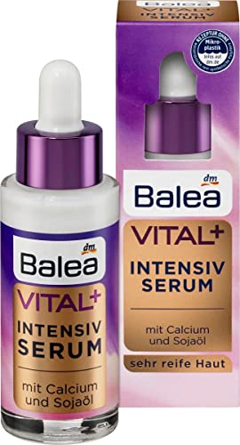Balea Vital + Intensive Repair Face-Serum For Mature Skin (To age 75) with Calcium, Omega & Soya-Oil - No Animal Testing - 30ml by Balea