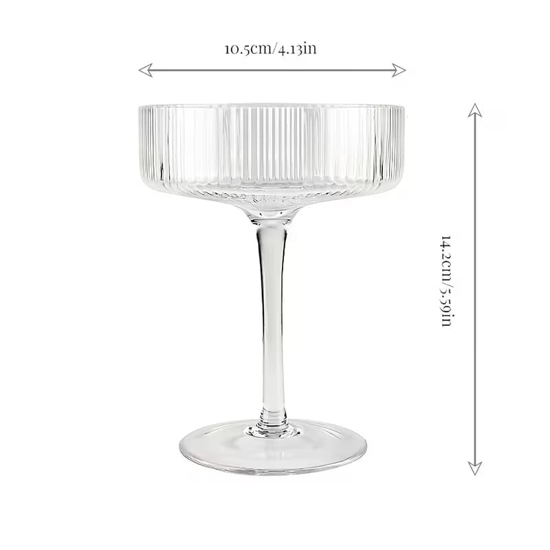Image of PrimeWorld Ribbed Coupe Glasses Set of 4 - 340ml Vintage Cocktail & Martini Glassware | Elegant Ribbed Wine Glasses for Bar, Home, Parties & Gifting