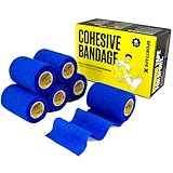 SPORTTAPE 6 Rollen Selbsthaftendes Fußball-Sockenband - 7,5 cm x 4,5 m - blau - Kohäsive Bandage - Pet Vet Wrap für Pferde, Hunde - Kompressionsbinde, Stutzentape, Fußgelenk-Bandage für Sportler