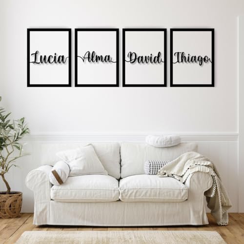 Cuadros Decorativos Personalizados con Nombres | Cuadros Decoracion Dormitorios | 4 Paneles de Madera 40x30 cm | Decoración Habitacion Pared, Salon, Dormitorio o Regalo de Pareja (4 o mas Nombres)