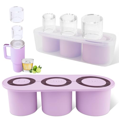 WUJUN Ice Cube Tray for Stanley Cup 30-40Oz Tumbler Silicone Ice Cube Molds with Lid and Bin for Chilling Cocktails Whiskey Drinks Coffee Easy Fill and Release Ice Make (Purple 40 oz)