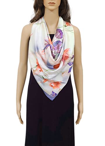 Image of Satin Silk Women's Large Square Floral Fashion Scarf | Soft satin silk neck scarf, head scarf, hair scarf, bandana, wrap, hijab, lightweight fashion accessory