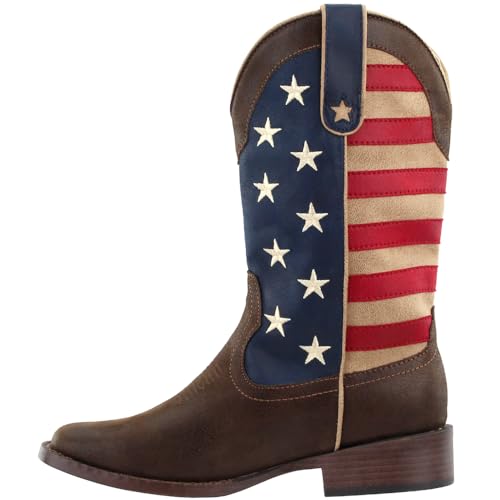 ROPER Womens American Patriotic Square Toe Casual Boots Mid Calf Low Heel 1-2" - Blue, Brown, Red4