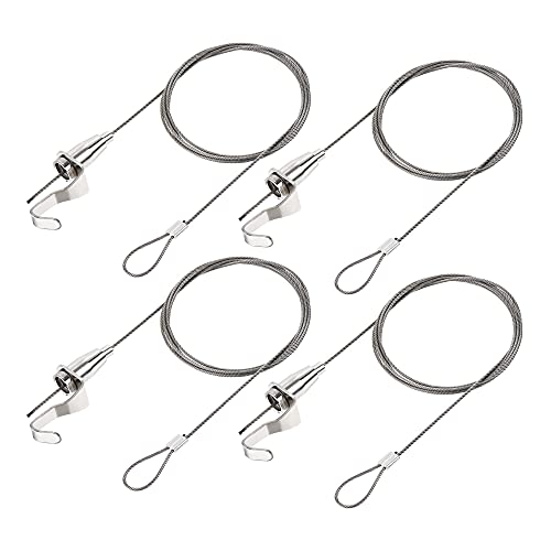 Image of uxcell Picture Hanging Wire Kit, 4pcs 1.5M Adjustable Rail Hanging System for Home Picture Art Gallery Picture Display Kit, Load 66 Lbs