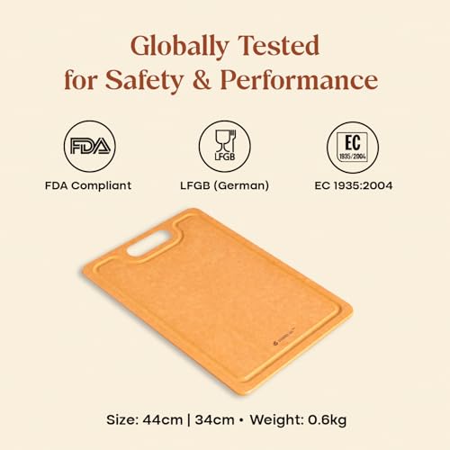 Image of CUMIN CO. Chopping Board | 32.5x44 cm | Bacteria Resistant Cutting Board for Kitchen | Odour-Free | FDA Compliant | Knife-Friendly | Compressed Cellulose