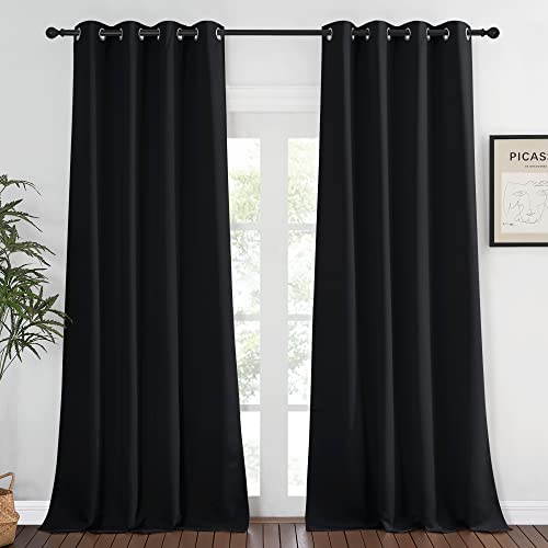 NICETOWN Black Out Room Darkening Curtain - (Black Color) Thermal Insulated Modern Window Covering Soundproof Drape Panel for Bedroom, W52 x L95 Inch, 8 Grommets Top, 1 Piece