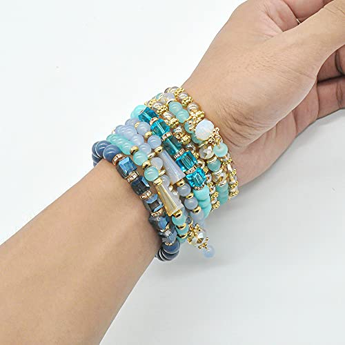 Bohemian Bracelet Sets for Women - 6 Sets Stackable Stretch Bracelets Multi-color Boho Hippie Bracelets Dainty Jewelry (Seed bead bracelet sets) - Image 5