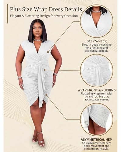 Image of IyMoo Women's Sexy Plus Size Bodycon Sleeveless Drawstring Ruched Mini Club Dresses