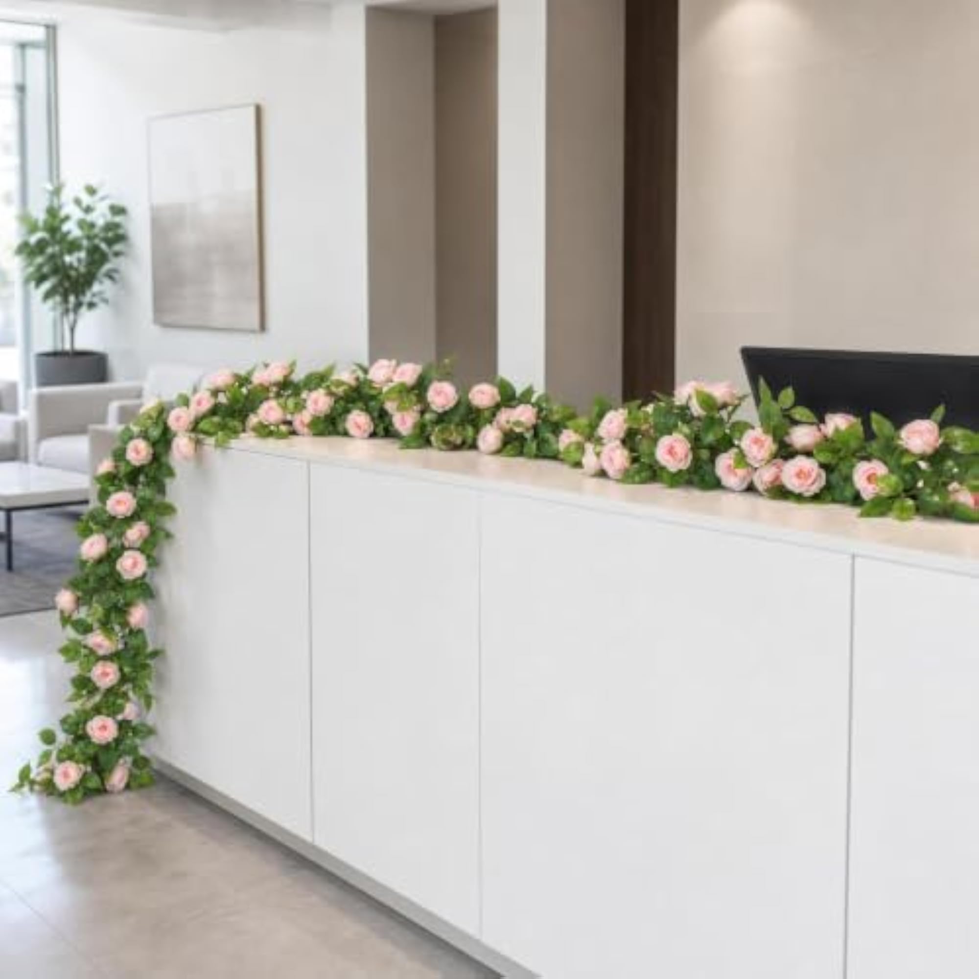 Artificial Rose Vine Garland with Rubberized Leaves