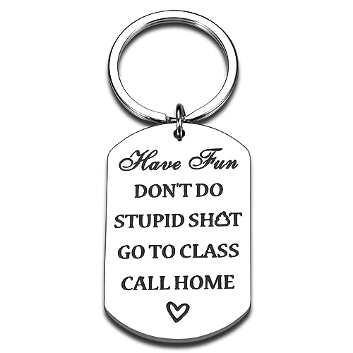 VANLOVEMAC Back to School Gifts Have Fun Don't Do Stupid Keychain Top Gifts for College Students Funny Gag Gift for Son Daughter from Mom Off to College Student 8th 5th Grade