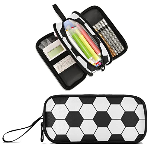 Image of Soccer Large Capacity Pencil Case Pencil Pouch Pen Box | 3 Compartment Large Storage Pencil Bag for Adults School Office Teen Girl Boy Men Women
