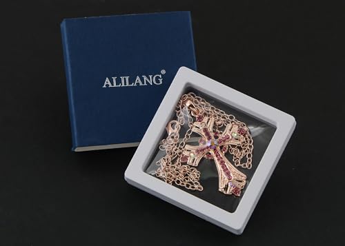 Image of Alilang Silvery Tone Religious Cross Pendant Necklace w /Aquamarine Blue Or Clear Crystal Rhinestones