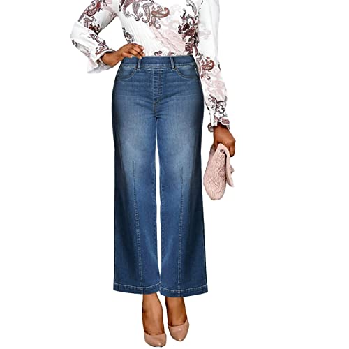 Generic Wide Leg Geans for Women Trendy Pull On Stretchy Lightweight Elastic Mid Waist Denim Pants Baggy Comfy Palazzo Pants3