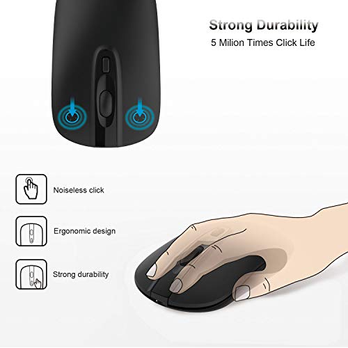 Image of cimetech Wireless Mouse, Rechargeable 2.4G Slim Quiet Mouse with USB Nano Receiver, 5 Adjustable DPI 2400 /2000 /1600 /1200 /800 - Black