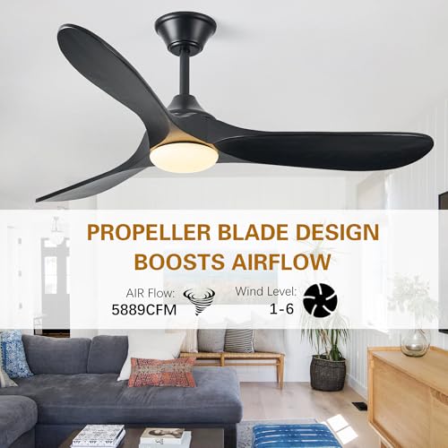 52 Inch Solid Wood Ceiling Fans with Lights, Remote APP Control 3 Propeller Blades Indoor Outdoor Ceiling Fan, Large Airflow Noiseless DC Motor Wooden Ceiling Fan for Patio Living Rooms Farmhouse by HEMLDAN - Image 8