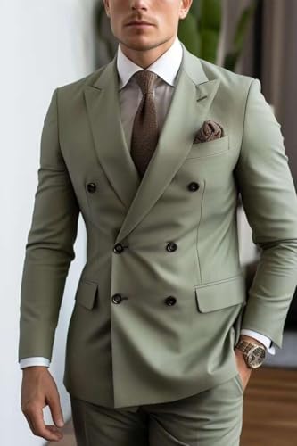 2 Piece Double Breasted Suit Men Slim Fit Mens Double Breasted Blazer Pants Sets Wedding Prom Suit3