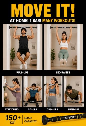 Image of Pull up Bar for Home for Kids & Adults [150 KG] | Pull up Bar Wall Mounted with Anti-Skid Grip | No-Drill Installation Pull-up Bars for Home Workout | Gym Equipment for Home Workout (62-100 CM)proom