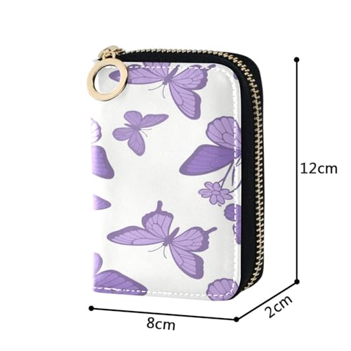 Purple Butterflies Pattern Credit Card Holder Case Leather Printed Zipper ID Card Case Wallet Small RIFD Blocking Wallet for Women Girls4