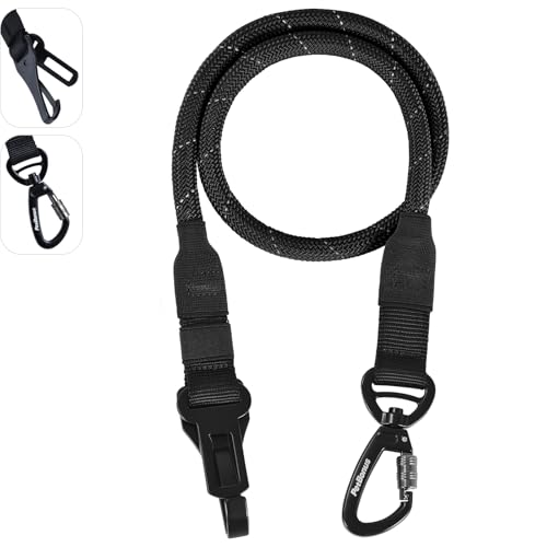 PetBonus Dog Seat Belt for Car, Durable Rope Dog Car Harness Seatbelt for Vehicle, Pet Tether Safety Restraint with Heavy Duty Buckle Hook Latch Lockable Clip for Small Medium Large Breeds (Black)