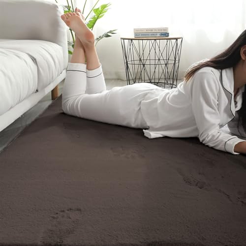 Image of Super Soft Rabbit Fur Silk Wool Carpet Thick and Washable Area Rug for Living Room and Bedroom (Brown, 6 x 9 Feet)
