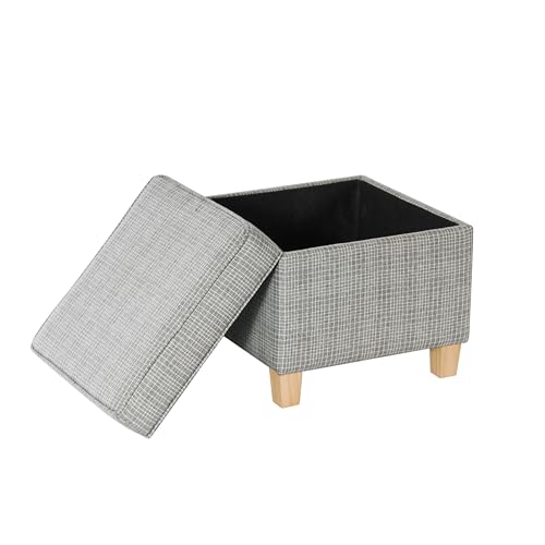 Image of HomePop 18 inch Classic Square Storage Ottoman - Sage Mini Grid Pattern