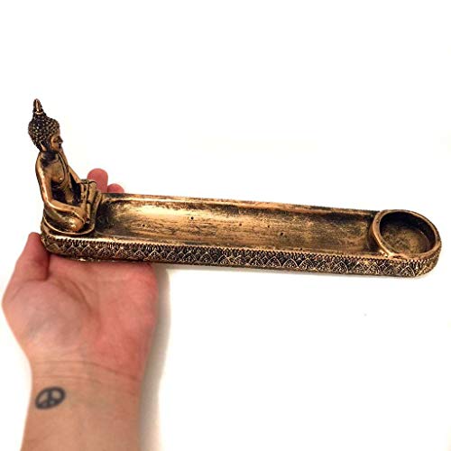 Incensário Castiçal Estátua de Buda Resina Dourado