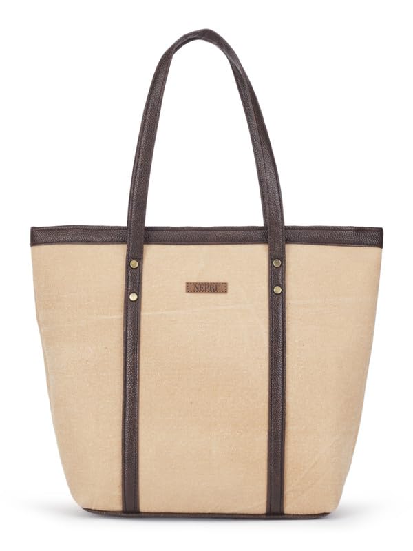 Image of NEPRI Printed Office Tote Bag | Laptop Bag 15.6 inch | Stylish Tote Bags for Office Use | Purse for Women | Vegan Leather & Handblock Printed Fabric Handbag | Daily & Travel Use