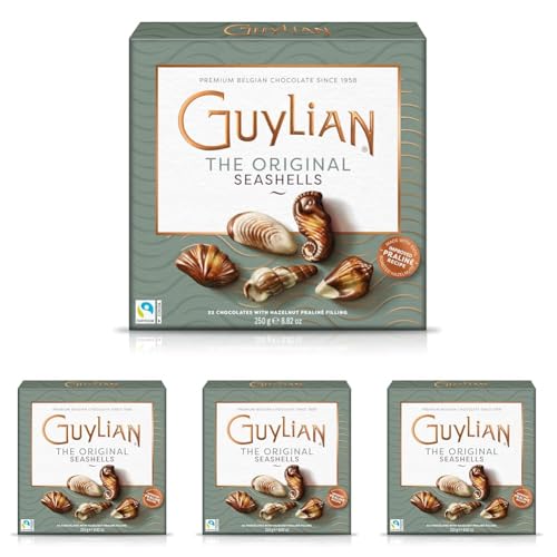 Guylian Bombones Chocolate Belga, Chocolates rellenos de Praliné de Avellanas, Caja de Bombones forma Concha Marina, 22 unidades - 250 g (Paquete de 4)