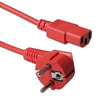 ACT Kaltgerätekabel 06m C13 Kabel PC Stromkabel CEE 77 auf C13 3 Pin Schutzkontakt gewinkelt - AK5128 Rot