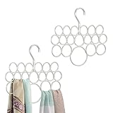 mDesign 18- Loop Metal Closet Scarf Hanger Storage Organizer Scarves, Leggings Ties, Belts Shawls - Set of 2, Pearl White