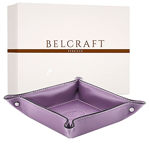 Belcraft Orvieto - Vaciabolsillos de piel, hecho a mano en estilo italiano clásico, bandeja organizada, incluye caja de regalo (19 x 19 cm), color morado Cover