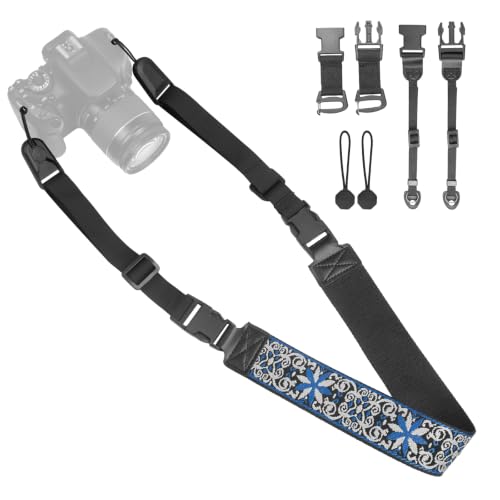 Adjustable Camera Neck Strap, Vintage Embroidered Shoulder & Crossbody Camera Strap with 4 Connection Ways, Anti-Slip Camera Strap for DSLR, Mirrorless & Camcorder, Travel & Outdoor Photography Gear by YFWE - Used condition - US$15.98