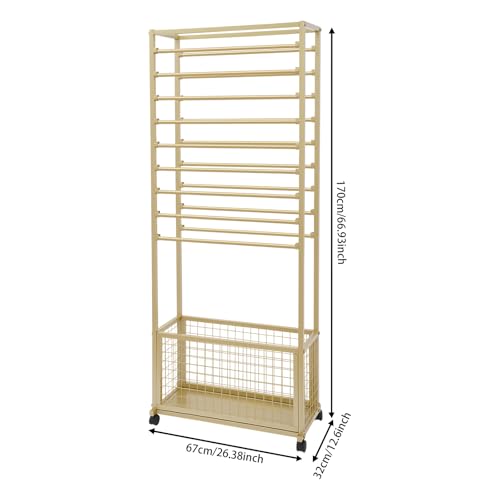 Image of CNCEST Double Sided 20-Layer Ribbon Holder Organizer Rack,Free Standing Mobile Ribbon Holder,Metal Ribbon Stand Organizer Ribbon Storage Shelf for Craft Room,Wrapping Paper (Gold,20 Layer)