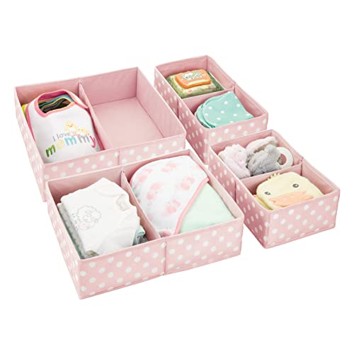 Image of mDesign Fabric Drawer Organizer Bins, Kids/Baby Nursery Dresser, Closet, Shelf, Playroom Organization, Hold Clothes, Toys, Diapers, Bibs, Blankets, Set of 2, 2 Pack, Pink/White Polka Dot